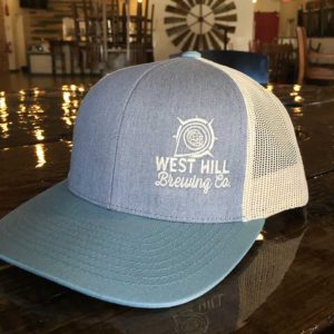 West Hill Brewing Company Logo Trucker Hat Teal, Gray & Tan