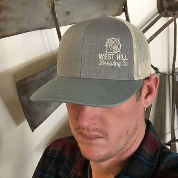 West Hill Brewing Company Logo Trucker Hat Teal, Gray & Tan