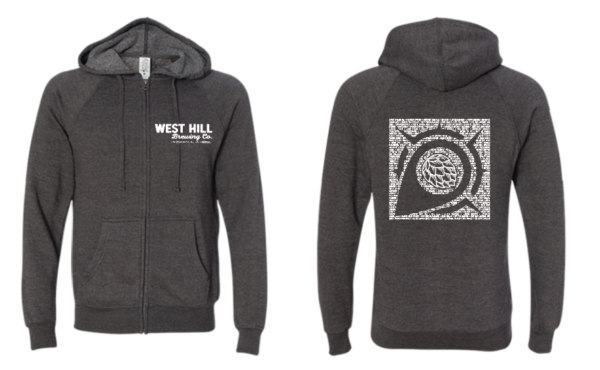 West Hill Brewing Co. Carbon Charcoal Beer Name Burnout Compass Logo Hoodie