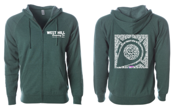 West Hill Brewing Co. Moss Heather Beer Name Burnout Compass Logo Hoodie