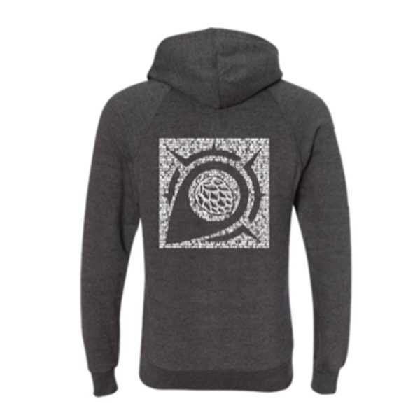 West Hill Brewing Co. Carbon Charcoal Beer Name Burnout Compass Logo Hoodie back detail