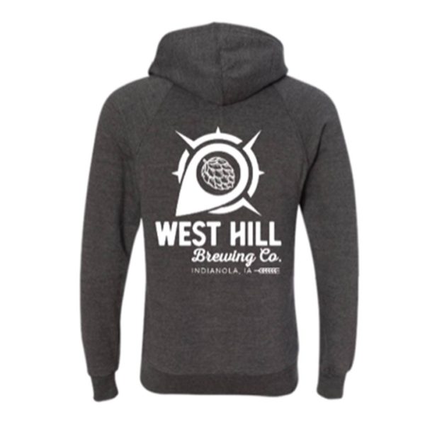 West Hill Brewing Co. Carbon Charcoal Original Compass Logo Hoodie back detail