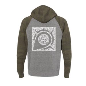 West Hill Brewing Co. Forest Camo Beer Name Burnout Compass Logo Hoodie back detail